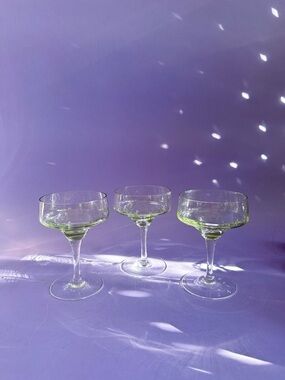 Set of 3 SASAKI Harmony Green Champagnes Coupes, MCM